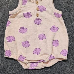 Cream Baby Romper with Purple Shell Print
